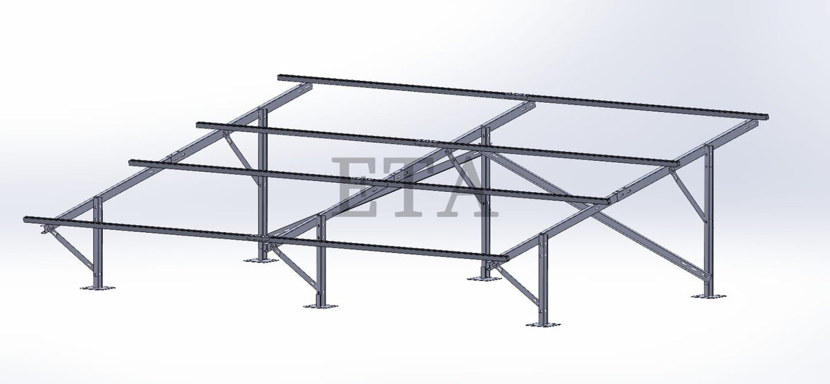 Yapı Solar Galvanizli Çelik Konstrüksiyon Düz Zemin Ayak Sehpası 2x2 4 Panellik Altyapı Seti