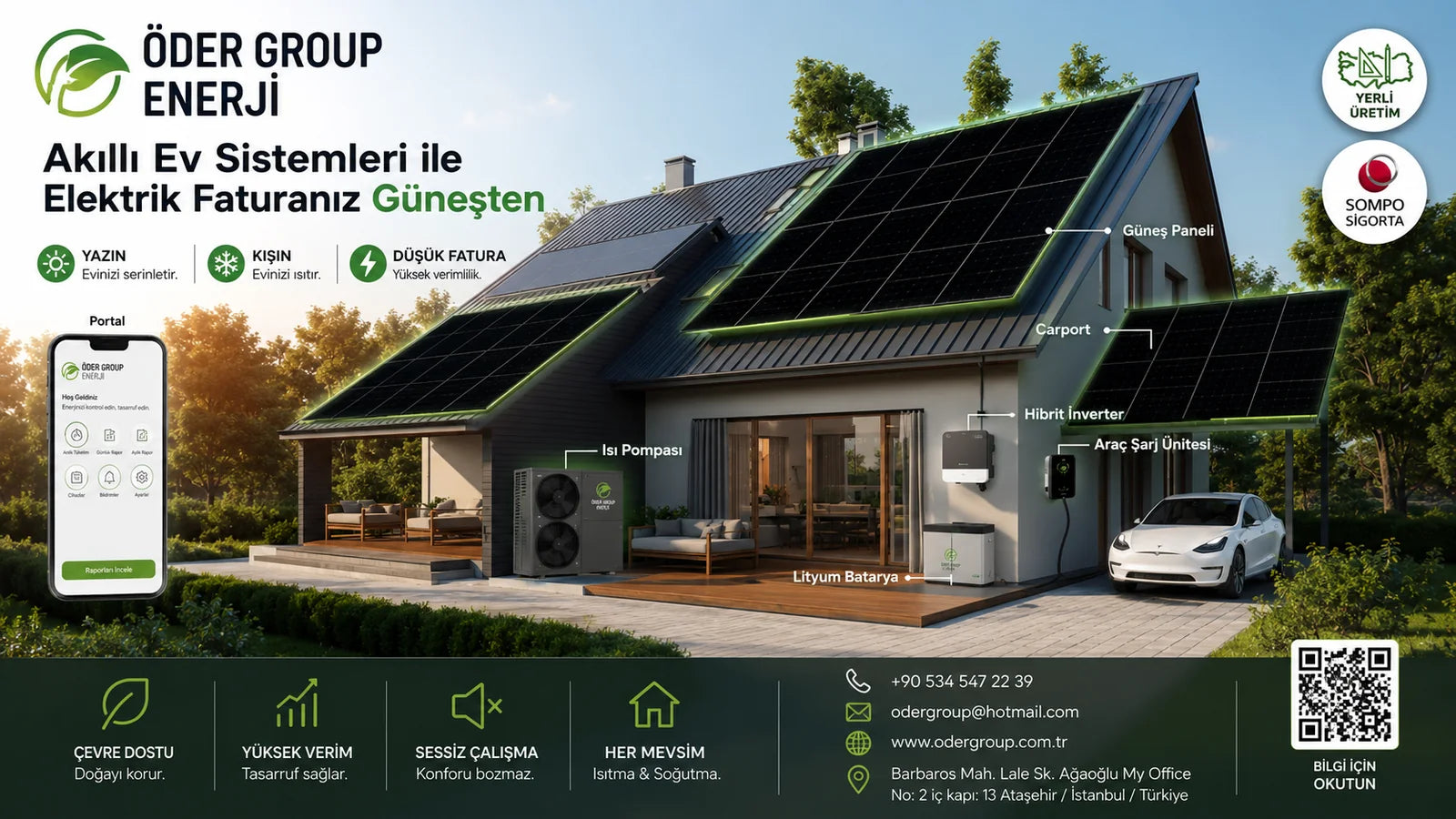 Öder Enerji smart home solar, heat pump, battery and EV charging system